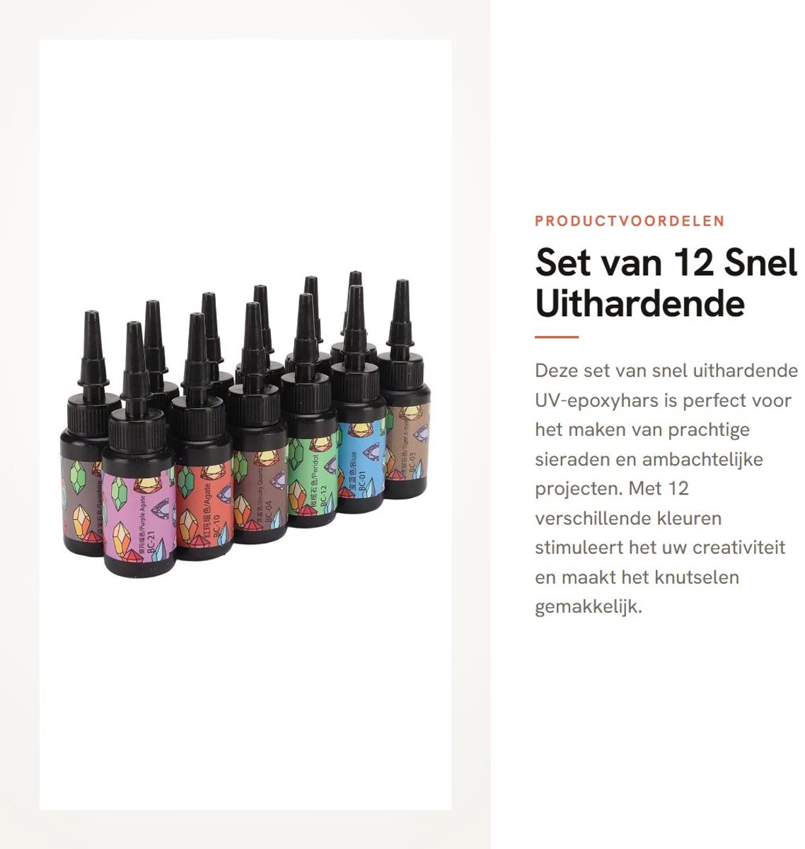 Dailygoods- Epoxyhars Set 12 Kleuren - UV-Lijmkit - Snel Uithardend