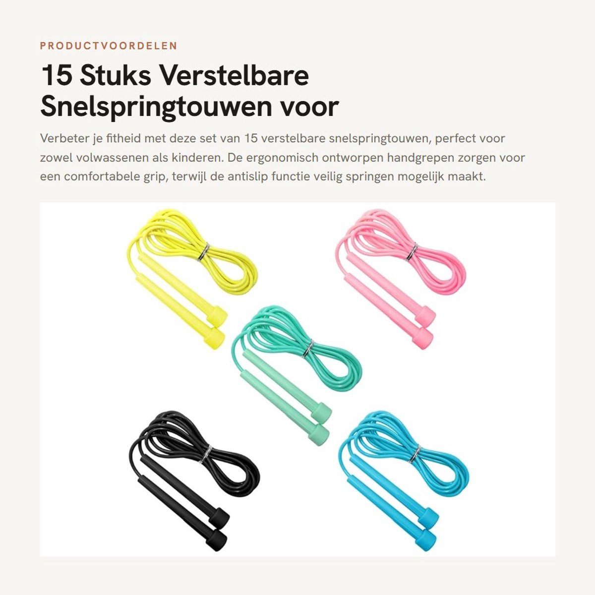 Dailygoods- Springtouw 15 Stuks - Verstelbaar 2,8 Meter - Antislip Handvat - Ergonomisch Ontwerp - Geschikt Voor Kinderen/Volwassenen - PVC Materiaal - Springtouwen
