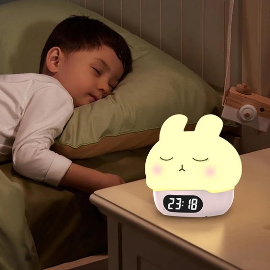 Konijnenwekker - Nachtlampje Weklamp - Slaaptraining Kinderen - Multifunctioneel Display - 10.7 cm - Roze — afbeelding 4