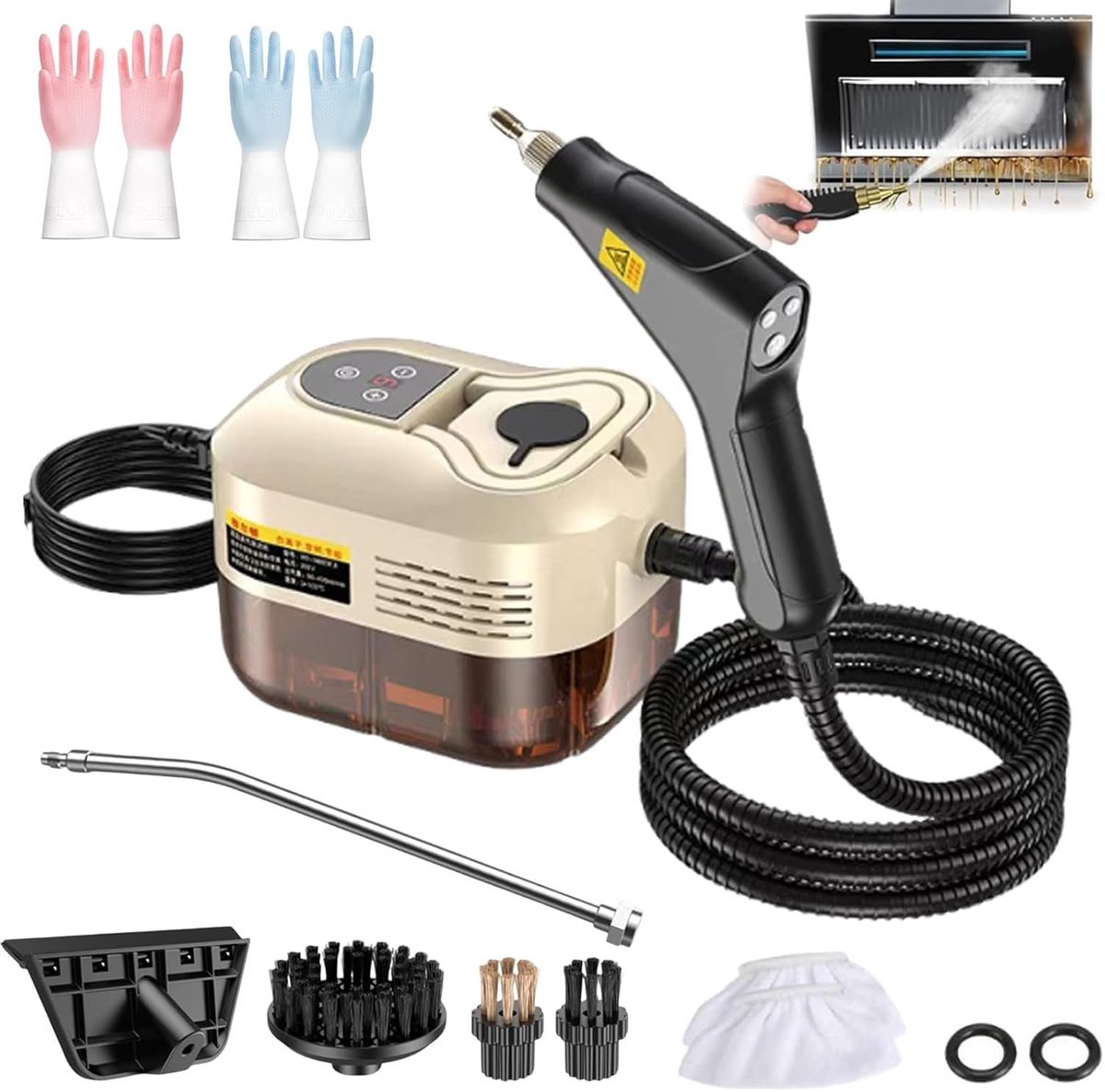 Draagbare Stoomreiniger - Hogedruk Reiniger - Grondig Reinigen - Snelle Opwarming - 1.2L Tank - Beige