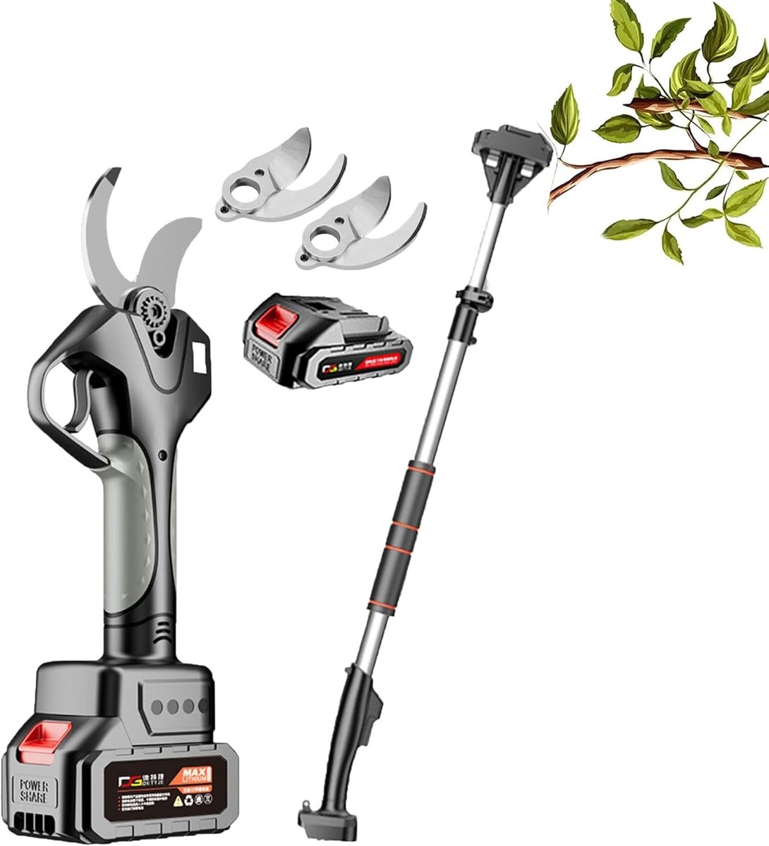 Elektrische Snoeischaar - Takkenschaar - Tuinonderhoud - Telescopische Steel - 40 mm - Zwart
