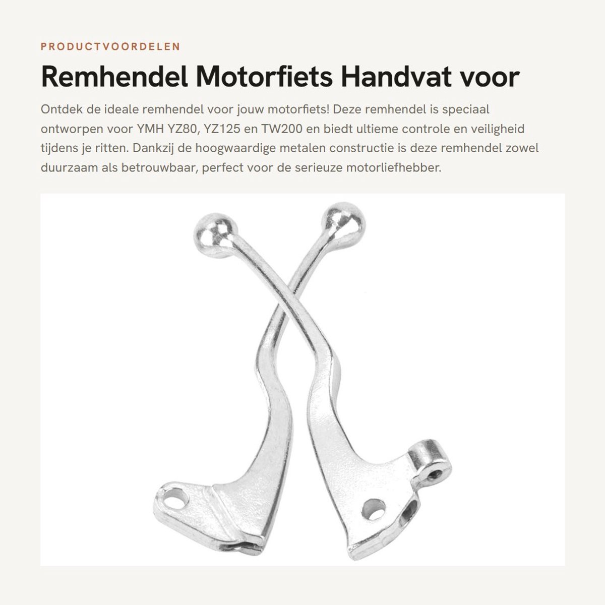 Dailygoods- Remhendel - Geschikt voor YMH YZ80/YZ125/TW200 - Handvat - IJzeren/Zilveren Afwerking - Professionele Fabricage - Verbeterd Uiterlijk - Remhandvat