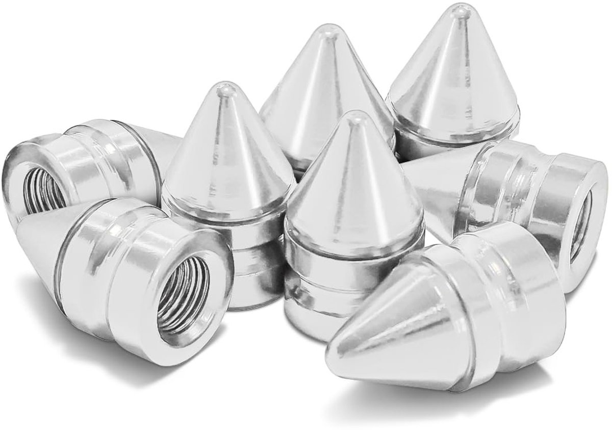 Dailygoods- Ventieldoppen Aluminium - Corrosiebestendig - Ventieldoppen Auto/Fiets - Set van 8 - Binnenmaat 7,5 mm - Buitendiameter 14 mm - Hoogte 22 mm - Bandendop