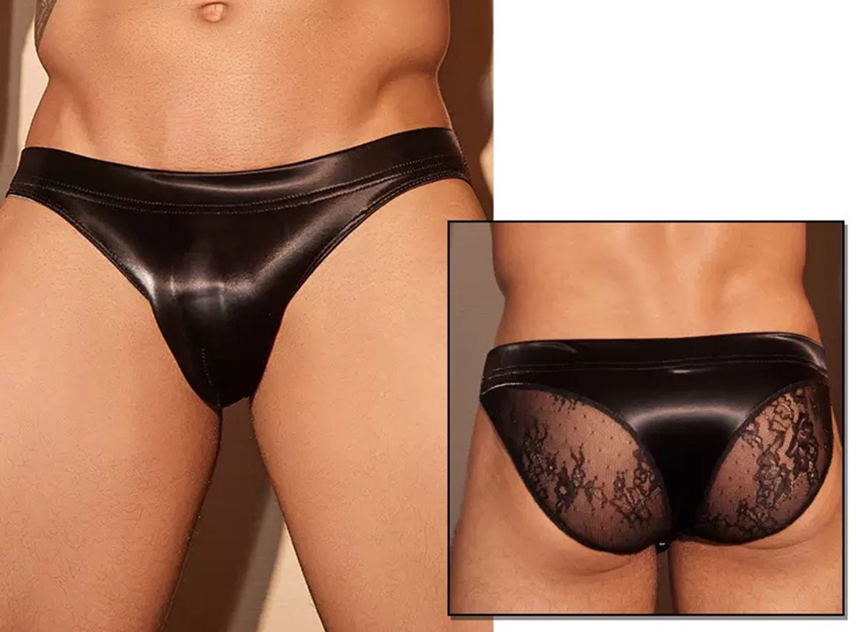 Strakke Lederen Sexy Slip Heren - Zwart - Stijl van Lederen en Lace - Haaienhuid - Lingerie voor Mannen - Onderbroek - Ondergoed - Zeer elastisch - Erotisch en sexy - Slip - Sexy - Boxershort - Zacht en comfortabel