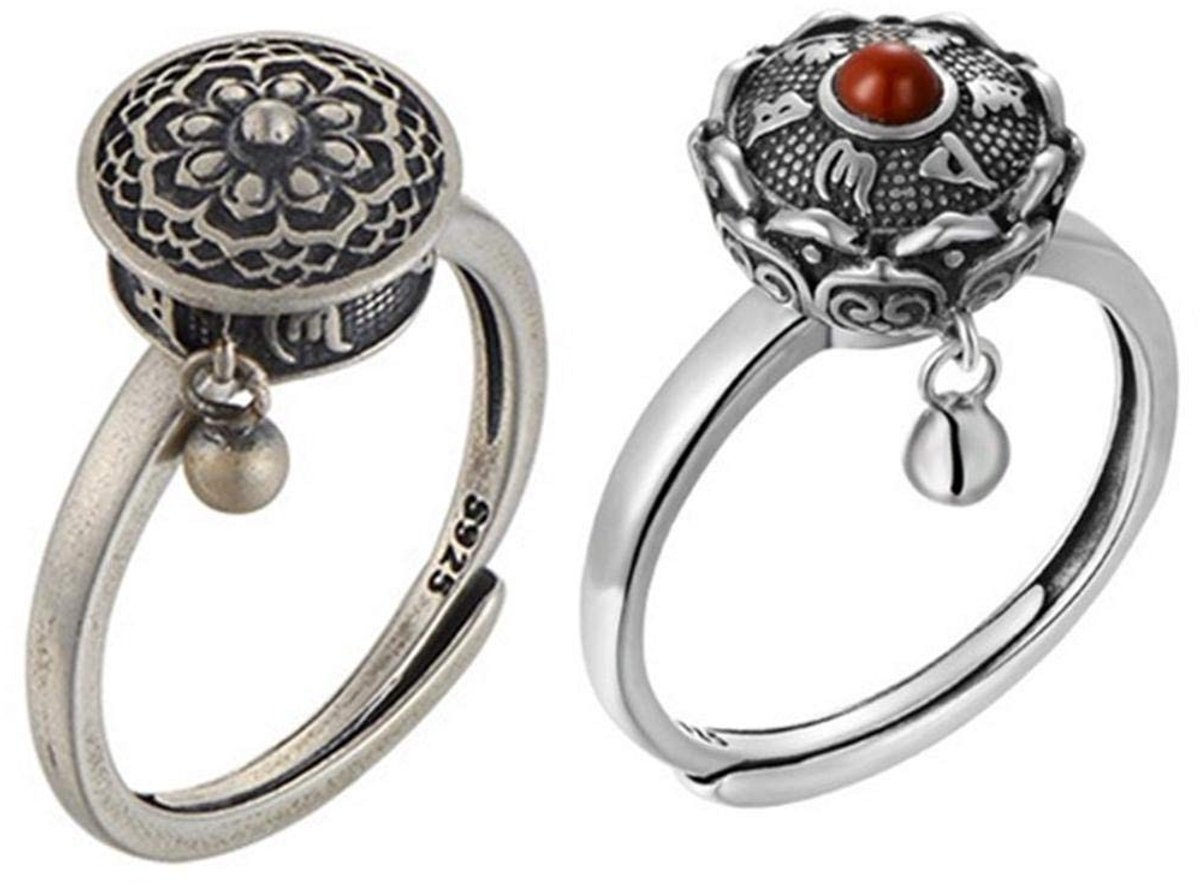 Dailygoods- Draairingen verstelbaar - Messing ring - Lotusboeddhisme - Nikkelvrij/hypoallergeen - Set van 2 - Antiek design - Geluksring