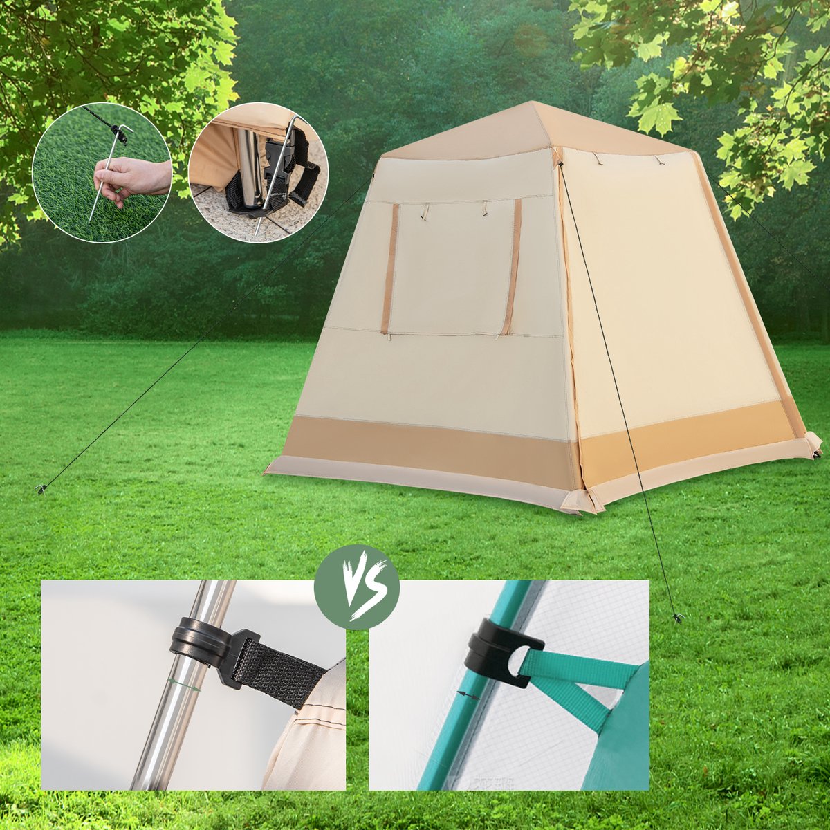 KOMFOTTEU Campingtent, waterdicht, voor 4-6 personen, automatische werptent met 2500 mm waterkolom, werptent met voortent, tas, 2 ingangen en 4 ramen, pop-uptent, onmiddellijke tent voor reizen en – foto 3