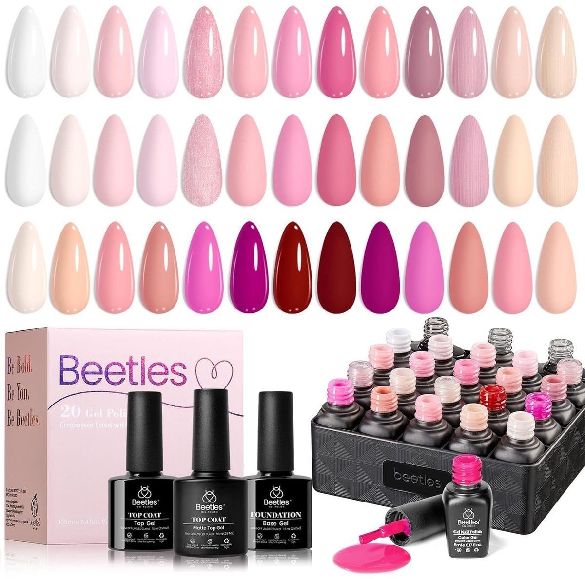 Dailygoods- Nagellak Set 23 Stuks - 20 Mini Gel Polish Kleuren - Glanzend & Mat Top Coat - No Wipe Base - Gellak voor Nailart - 5 ml per Fles