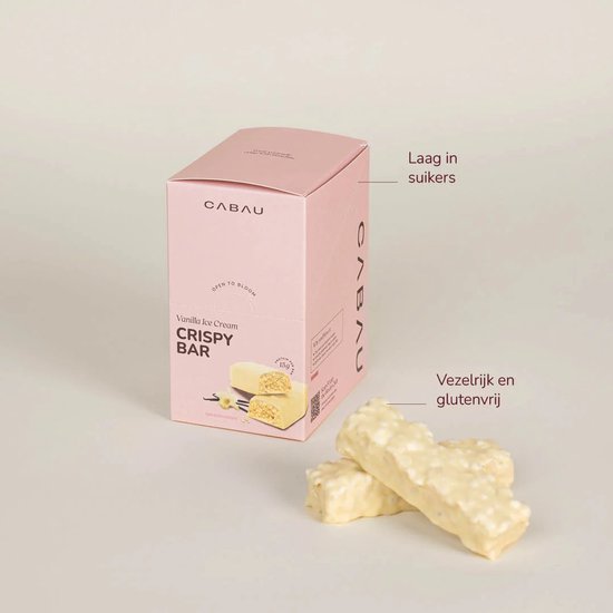 Cabau - Crispy Bars - Vanilla Ice Cream - Eiwitreep met 15 g Proteïne per Reep - Glutenvrij, Vezelrijk & Laag in Suiker - Box van 8 Stuks van Cabau — afbeelding 5
