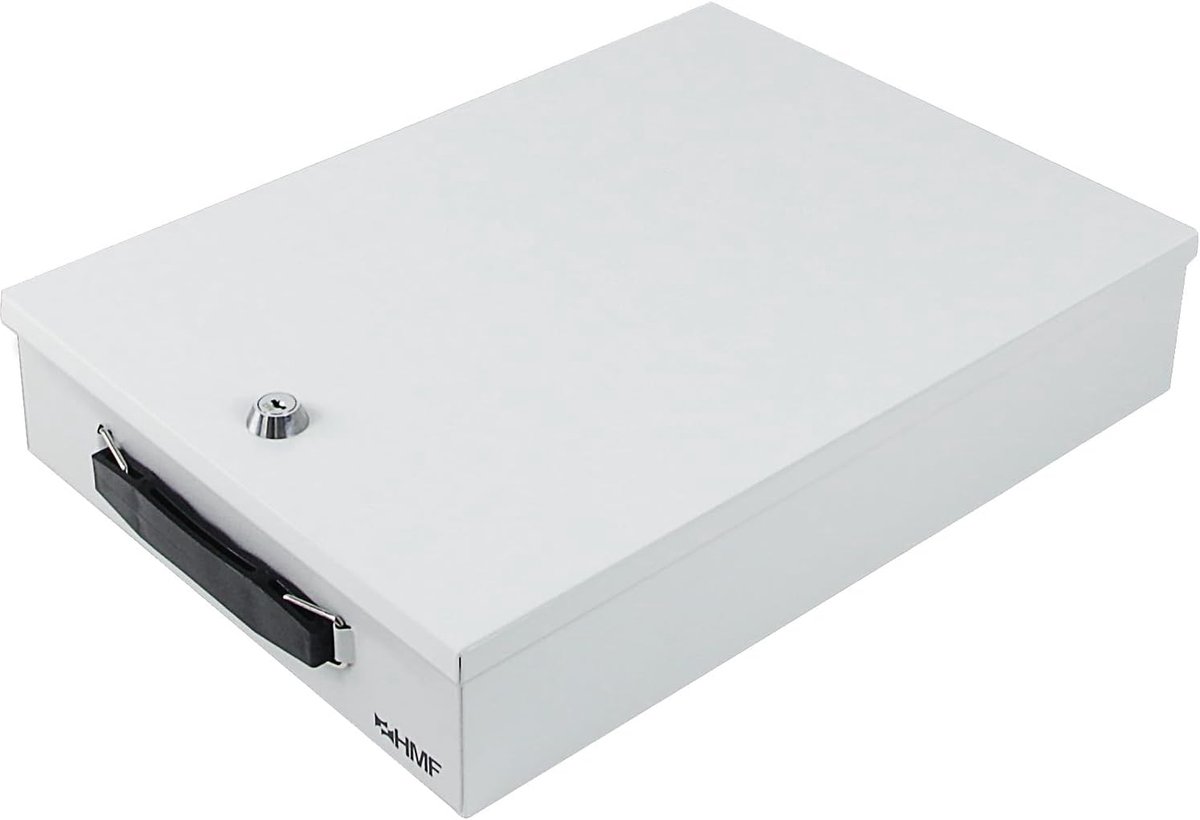 SnelShoppen - Document box Document Cassette DIN A4, lichtgrijs, 37.5 x 26.5 x 8 cm, afsluitbare documentenkoffer, robuust staal, transportvriendelijk
