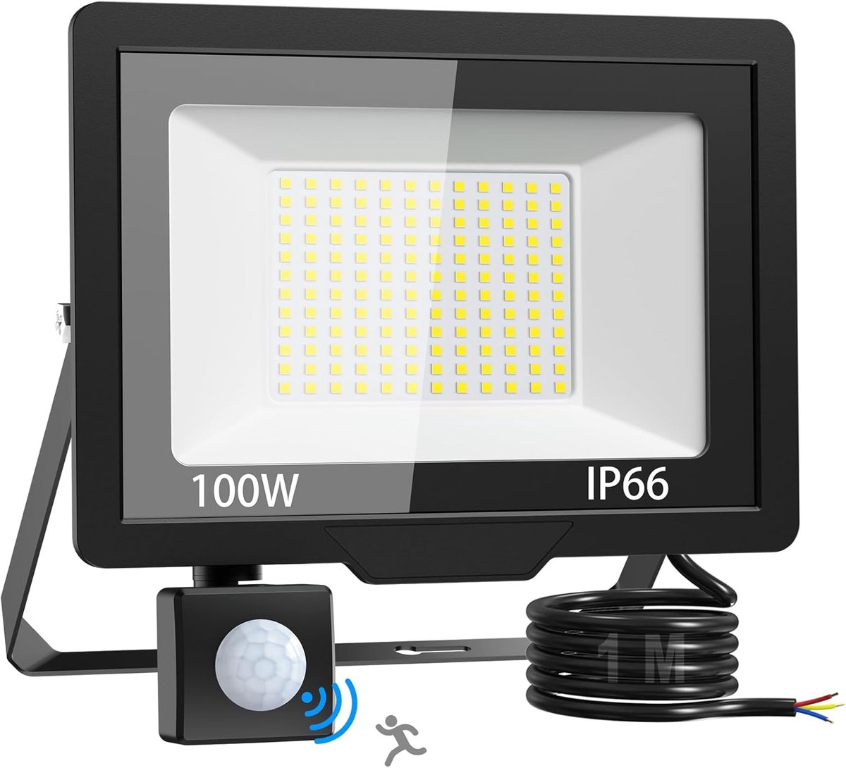 SnelShoppen - LED Spotlight met Bewegingsmelder Buiten, 100W Waterdichte Lamp, Ultra Heldere Koelwitte Spotlight voor Tuin, Patio, Wand, Garage, Binne