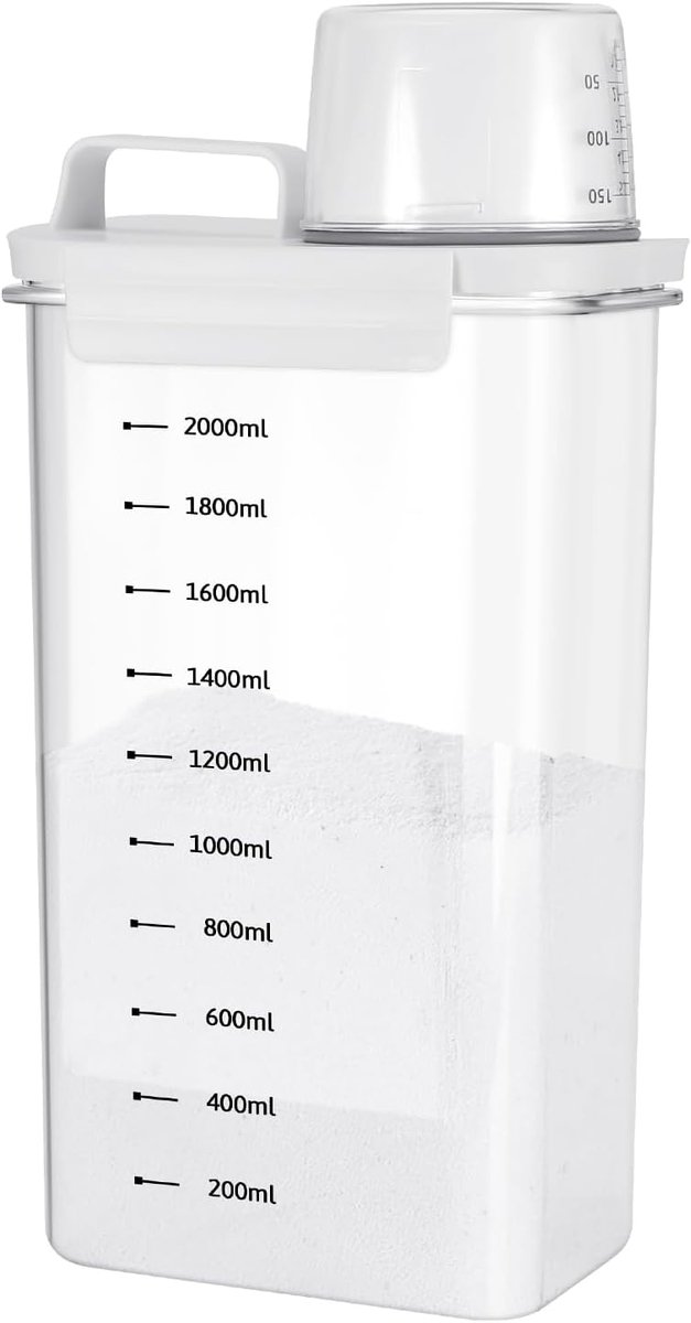 SnelShoppen - Detergent Dispenser 2300 ml, Lekvrije Wasmiddelhouder met Maatbeker, Duurzaam PET en PP, Transparant, Ideaal voor Huishouden en Wasruimt