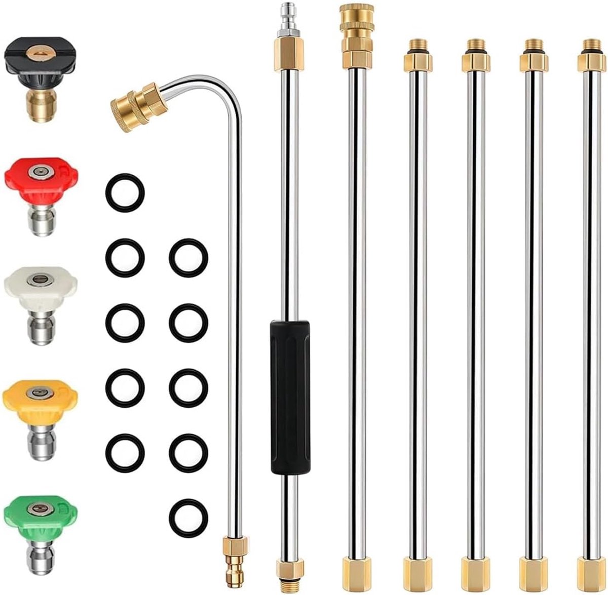 SnelShoppen - High Pressure Washer Extension Set 4000 PSI Gootreinigingslans met 5 Nozzles voor Auto- en Buitenschoonmaak