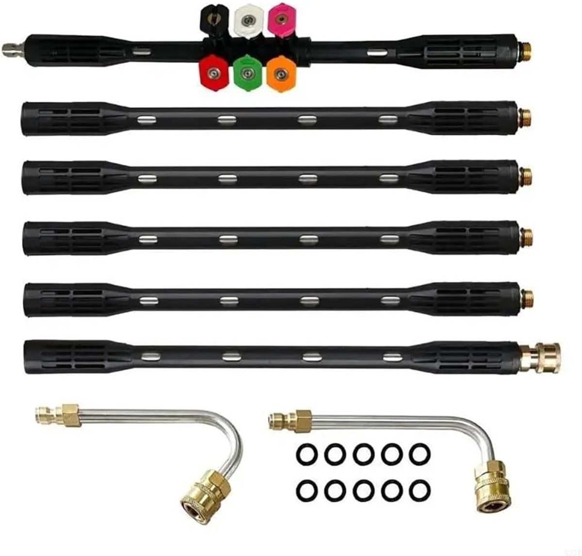 SnelShoppen - Hogedrukreiniger verlengstuk 4000 PSI, spuitlans met 1/4 inch snelkoppeling, accessoires voor dakgoten, gebogen stang, roestvrij staal