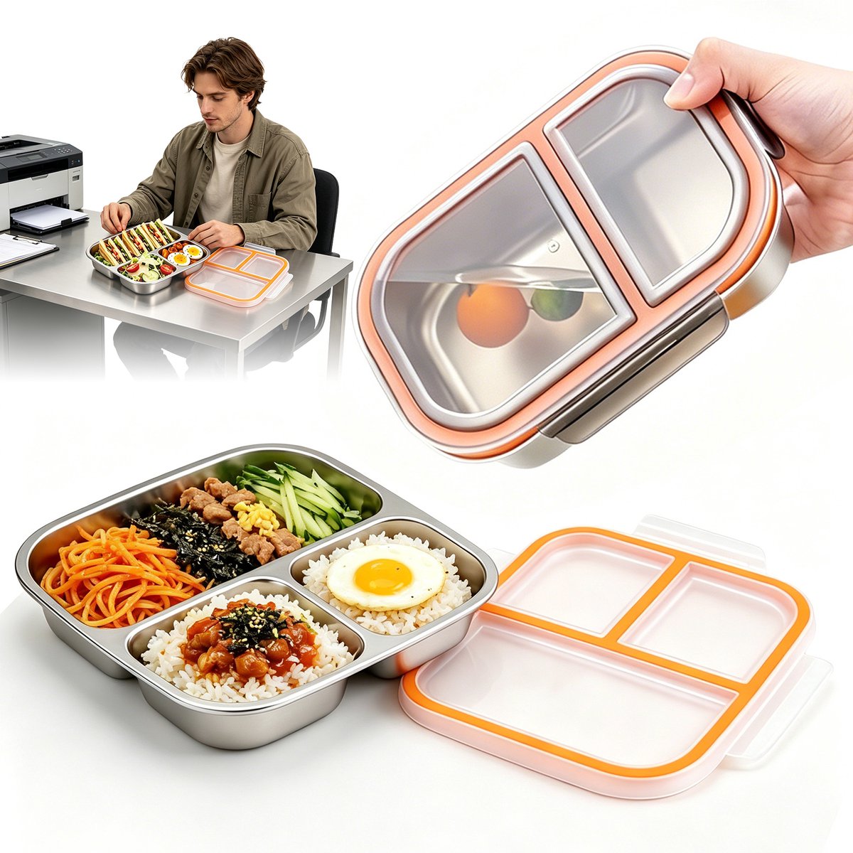 Make & Take Bento Box - Lunchbox - 2 Set - 304 Roestvrij Staal - 600 ml en 800 ml - Broodtrommel - BPA-vrij - Voor Kinderen en Volwassenen - Vaatwasmachine