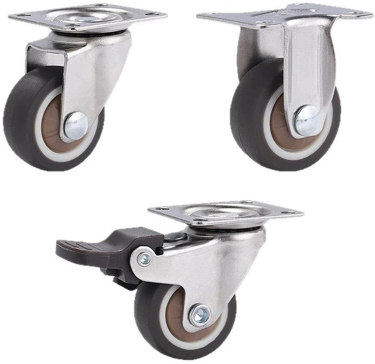 Set van 9 zwenkwielen met rem voor meubels, 2,5 cm, inclusief 32 schroeven en schroevendraaiers voor kast en tafel, ideaal voor meubels en verhuizing