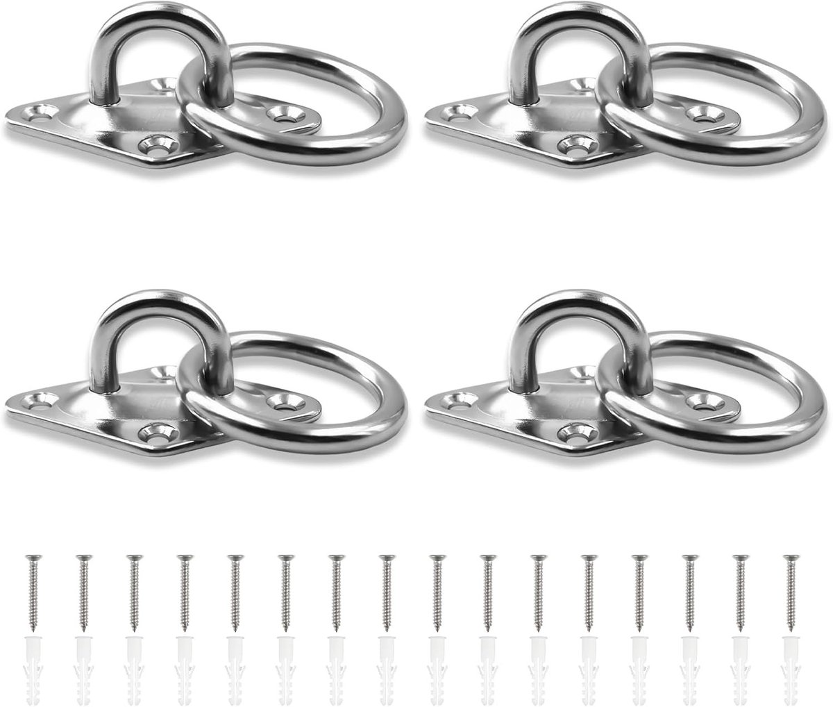 Set van 4 oogplaten met oog, 304 RVS verbindingsringen, 6 mm dik, metalen ringen voor het bevestigen van touwen, ideaal voor paardenstallen en buitengebruik