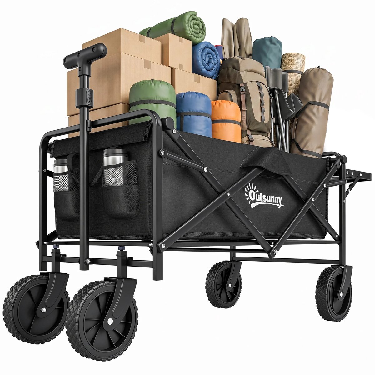 Emvae Bolderkar - Opvouwbare Bolderkar - Bolderwagen - 95L - 100 kg Draagvermogen - 117 x 51 x 100 cm - Staal/Oxford - Zwart