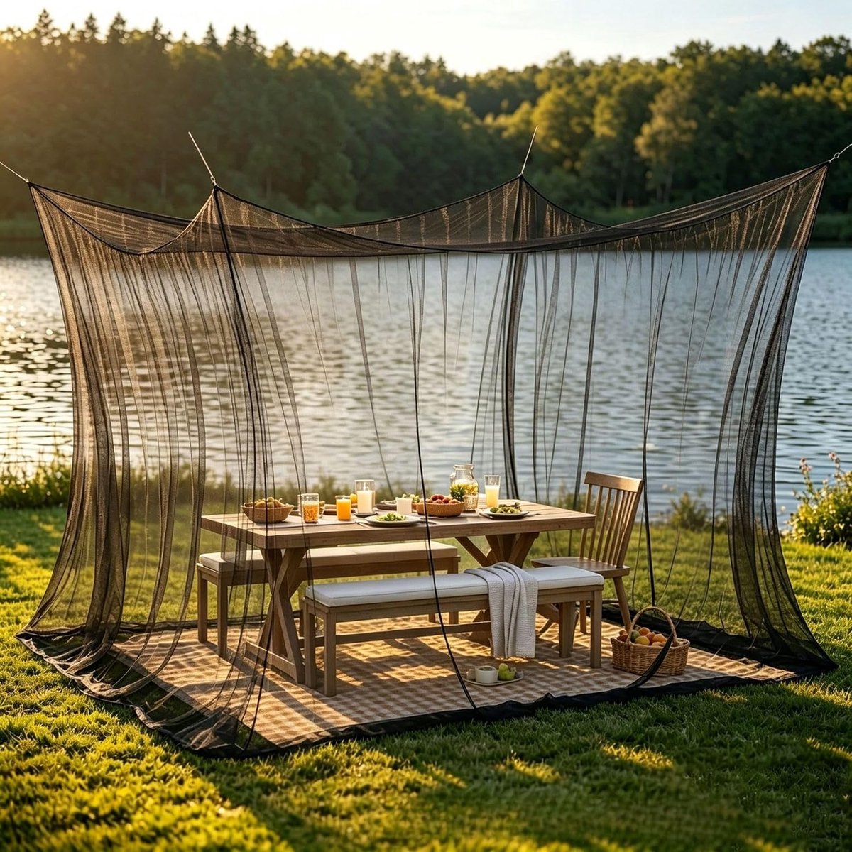 Groot Buiten Muggennet - Kampeer Muggennet - 200x220x250cm - Insectenscherm voor Paviljoen Veranda en Terras - Luifel ter Bescherming Tegen Insecten - Insectengaas voor Kamperen Picknick en Reizen - Zwart