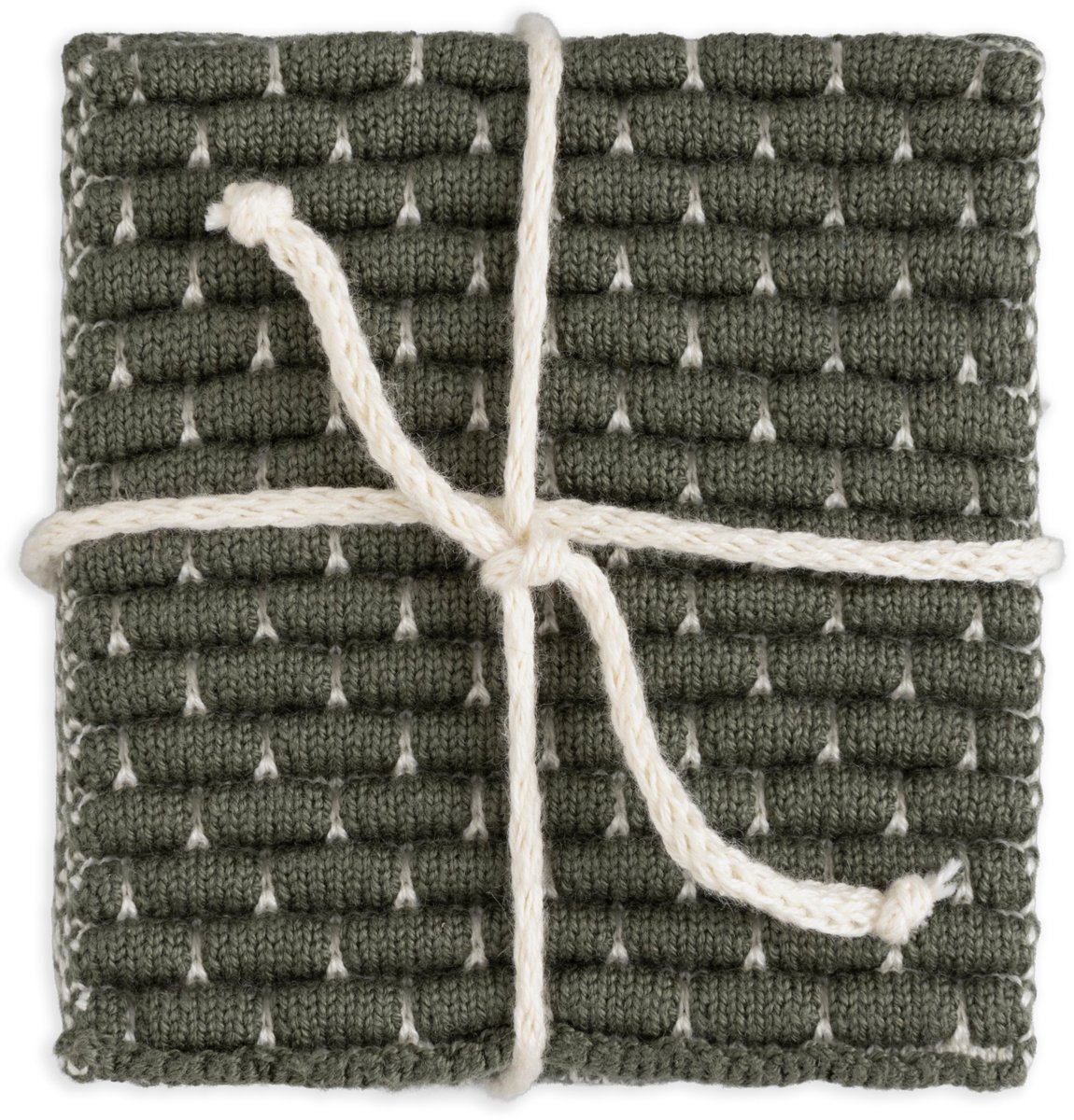 Knit Factory Gebreide Glasonderzetters Block - Ecru/Khaki - 10x10 cm