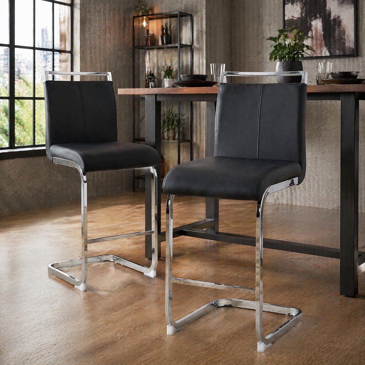 COVREO Barkruk set van 2 38,9 x 46,5 x 96,5 cm zwart en zilver met rugleuning en voetsteun