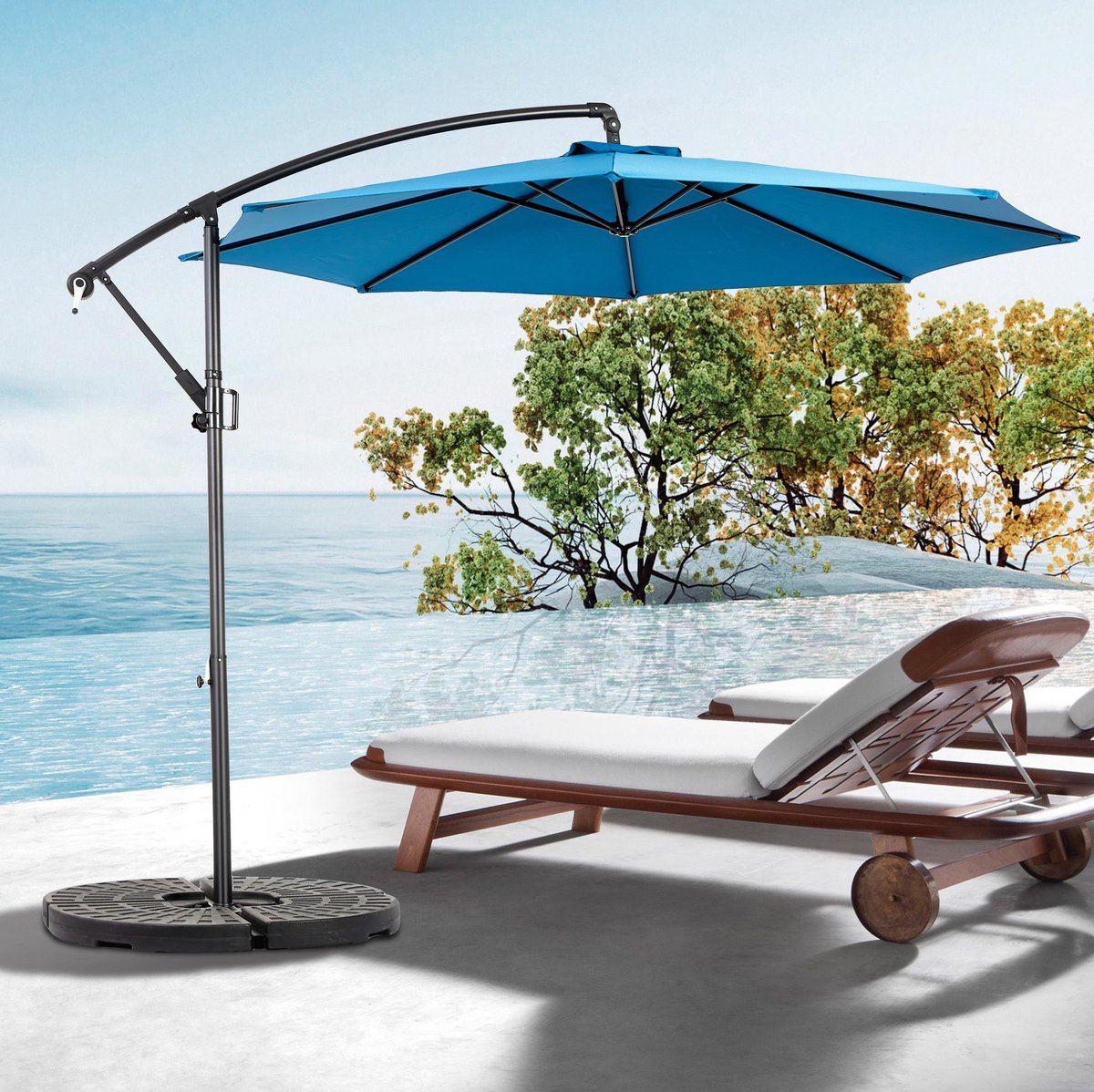 MIVRAY Zweefparasol - 294 cm - Kantelbaar Met Zwengelmechanisme - Staal En Polyester - Donkerblauw - Voor Tuin, Strand En Zwembad