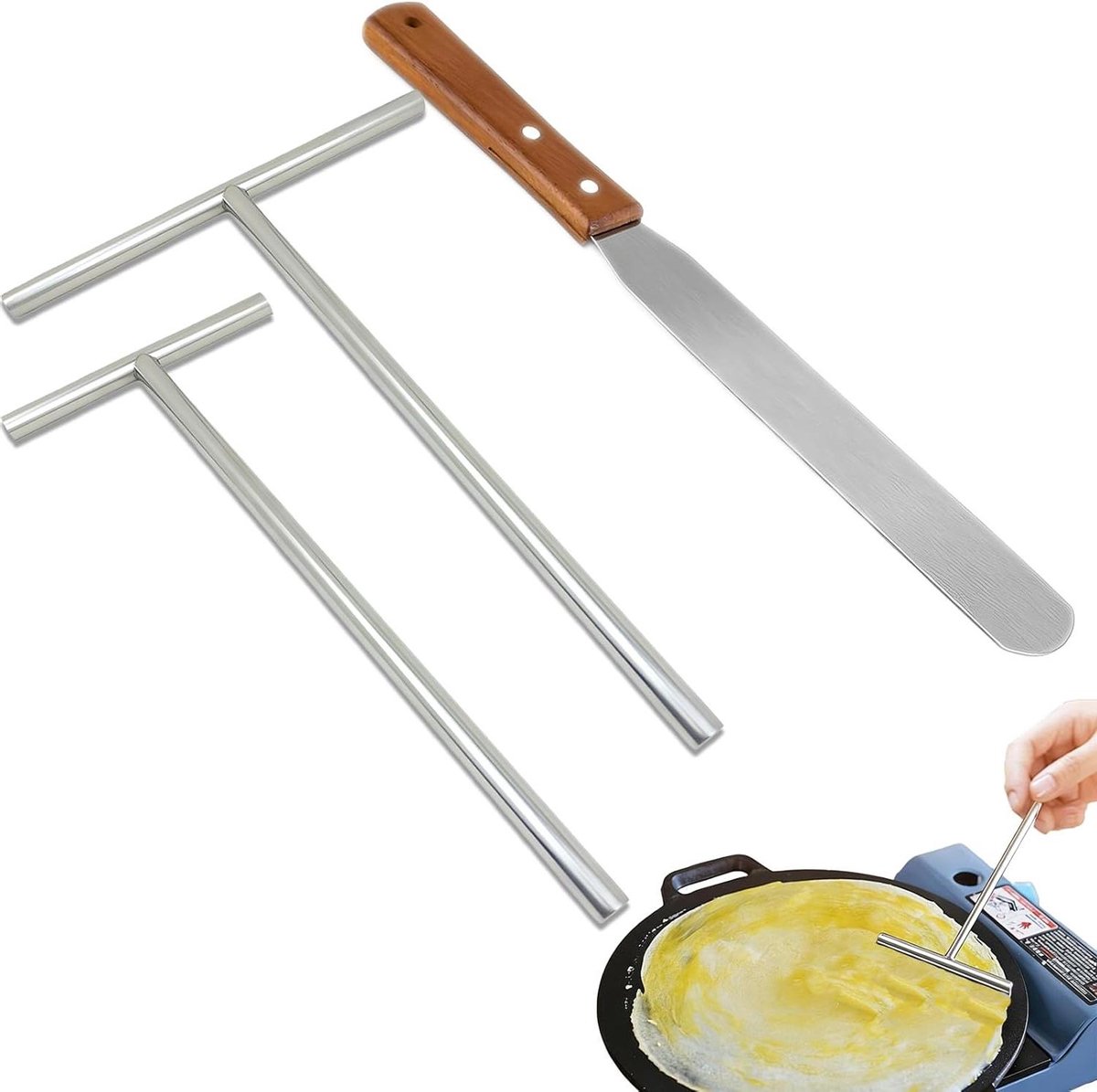 Crêpes Pannenset - Pannenkoek spatels - Bakken Verdelen - T-vormig ontwerp - 3-delig - Roestvrijstaal