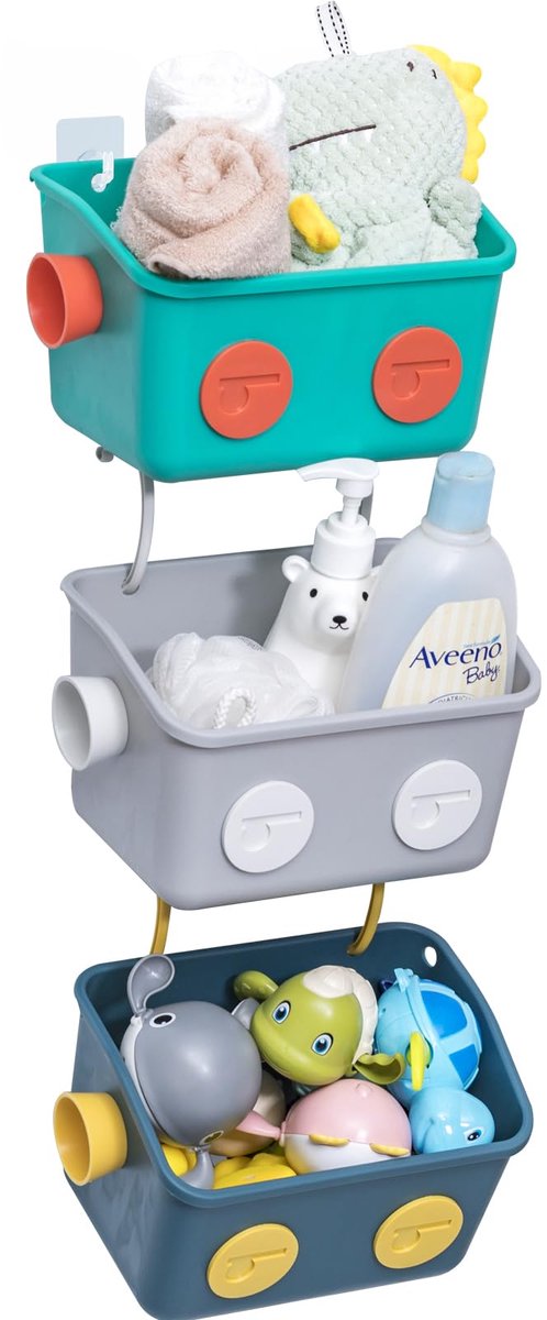 SnelShoppen - Plastic Opknoping Douchemand met Haken voor Shampoo, 3 Lagen Kleurrijke Robot Modellering Wandmontage, Kids Bad Speelgoed Organizer