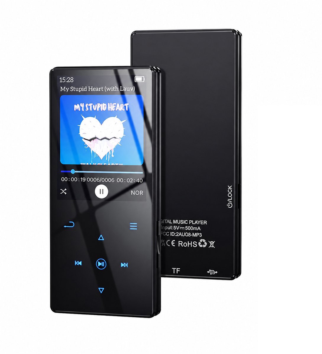 Gloovon® - MP3 Speler 32GB - Bluetooth 5.3 - Nederlands Menu - USB-C - Metalen Behuizing - Voice Recorder - Uitbreidbaar tot 128GB - Zwart