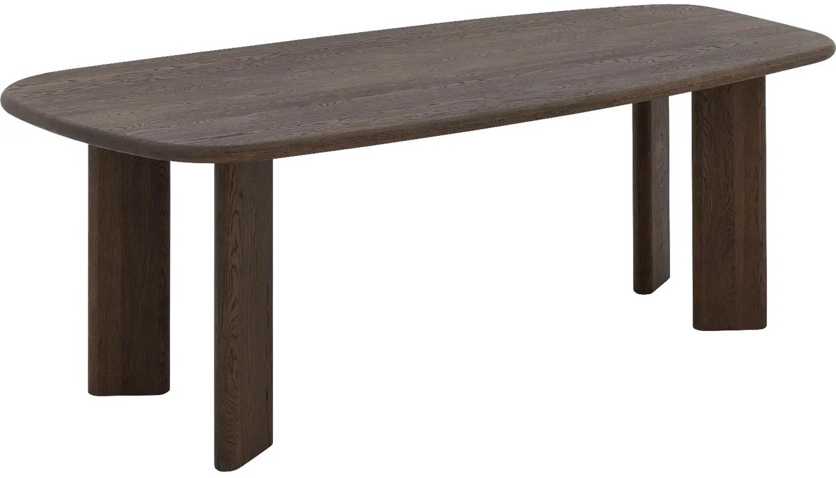 Goossens Slim Eettafel - Hout - 220 x 76 x 100 cm - Rond - donker bruin