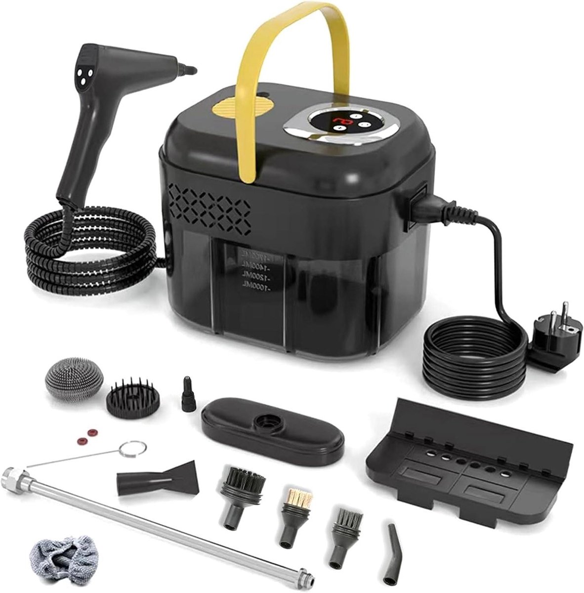Handstoomreiniger - Hoge Temperatuur Reiniger - Dieptereiniging Huis - Krachtige 2500W Stoom - 1800ml Tank - Zwart/Geel