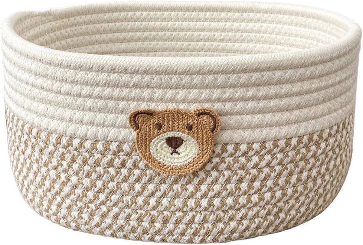Katoenen Opbergmand - 25 cm - Gevlochten Mand voor Woonkamer, Badkamer en Babykamer - Duurzaam en Decoratief - Opvouwbare Mand voor Speelgoed en Kleding - Stabiele Opbergbox