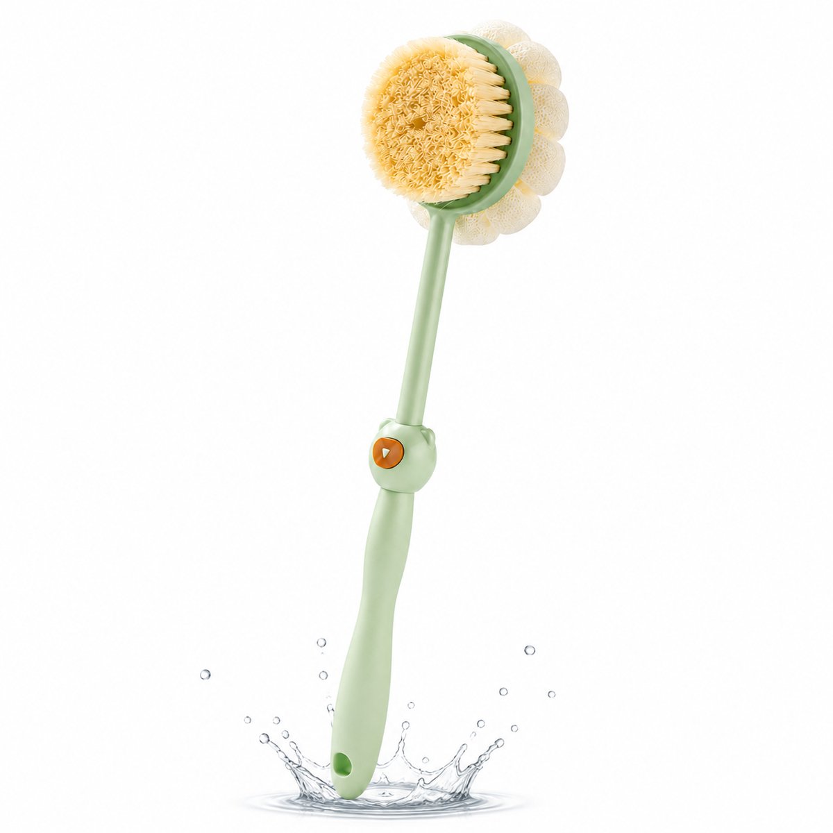 Rugborstel met Lange Steel - 2-in-1 Doucheborstel met Luffa en Zachte Borstelharen - Geschikt voor Dry Brushing en Nat Gebruik - Badkamer Accessoire voor Lichaamsverzorging - Groen