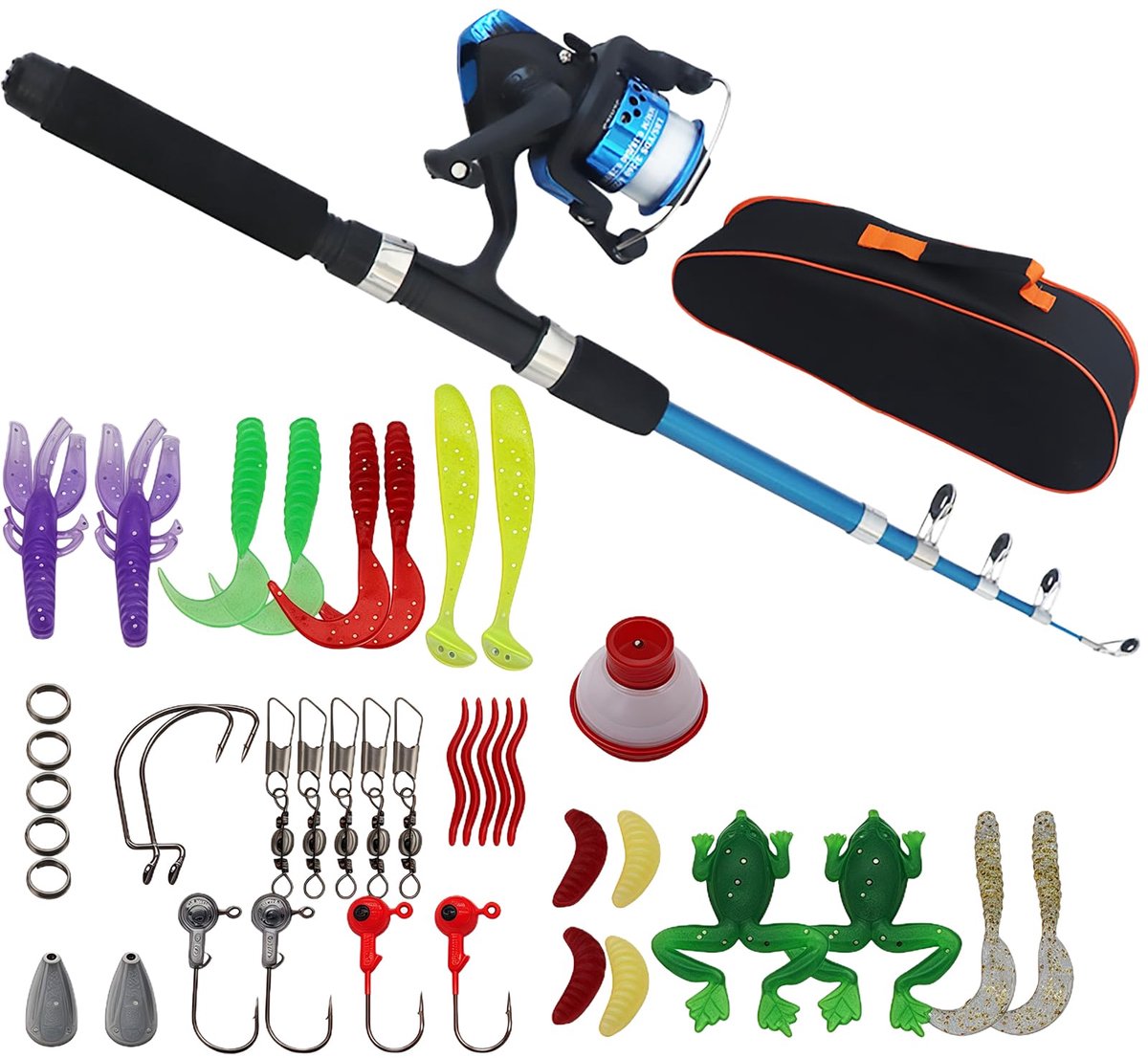 SnelShoppen - Hengelset voor Kinderen - Complete Beginnersset 1,5 m Met Vismolen, Aasbox, Telescopische Hengel en Draagtas - Perfect Voor Buiten Activ