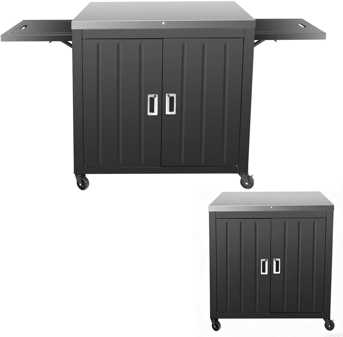 SnelShoppen - Grillwagen 89,9x65x91,9 cm - Mobiele Buitenkeukenwagen met Roestvrijstalen Aanrecht, 2 Opvouwbare Zijplanken, 2 Deuren en Wielen voor Ba