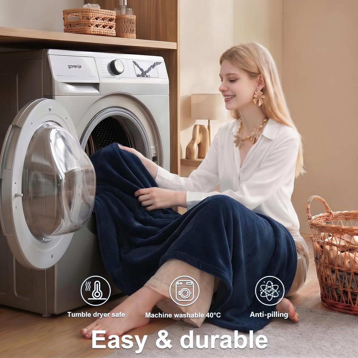 SnelShoppen - Fleece Deken 230x270cm - Extra Zachte Warme Throw & Knuffeldeken voor Bank, Bed of Reizen - Lichtgewicht, Anti-pilling & Wasbaar - Marin