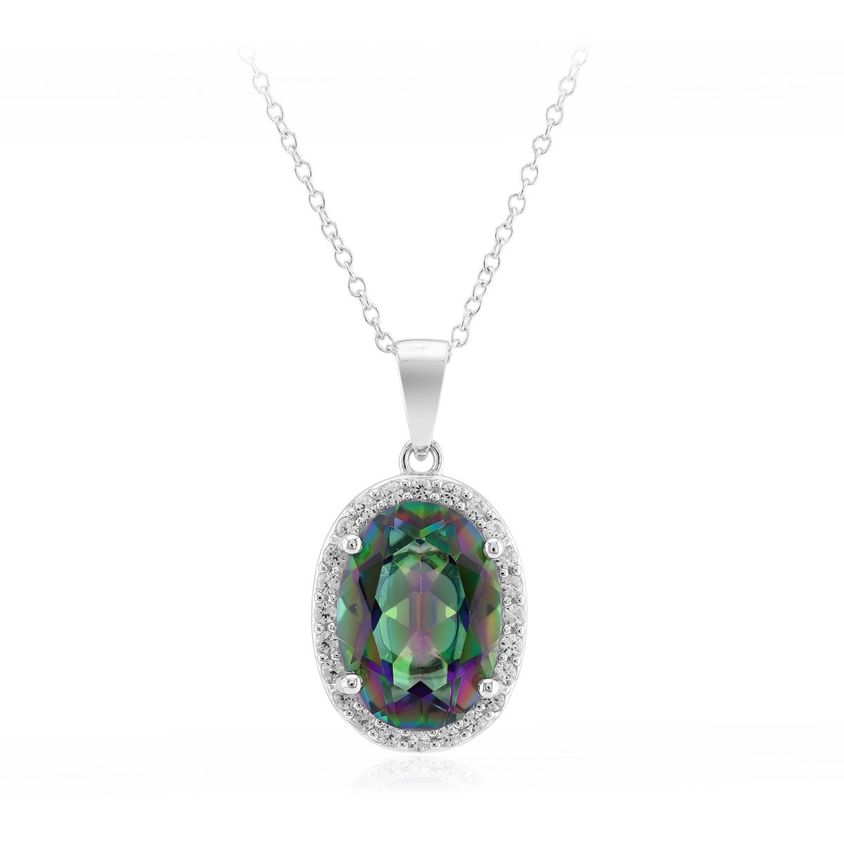 Cavill - Zilveren Halsketting - 925 Sterling Zilver - Mystieke Ovale Kwarts 5,805 ct & Zirkonia 0,475 ct - Elegante Braziliaanse Stijl