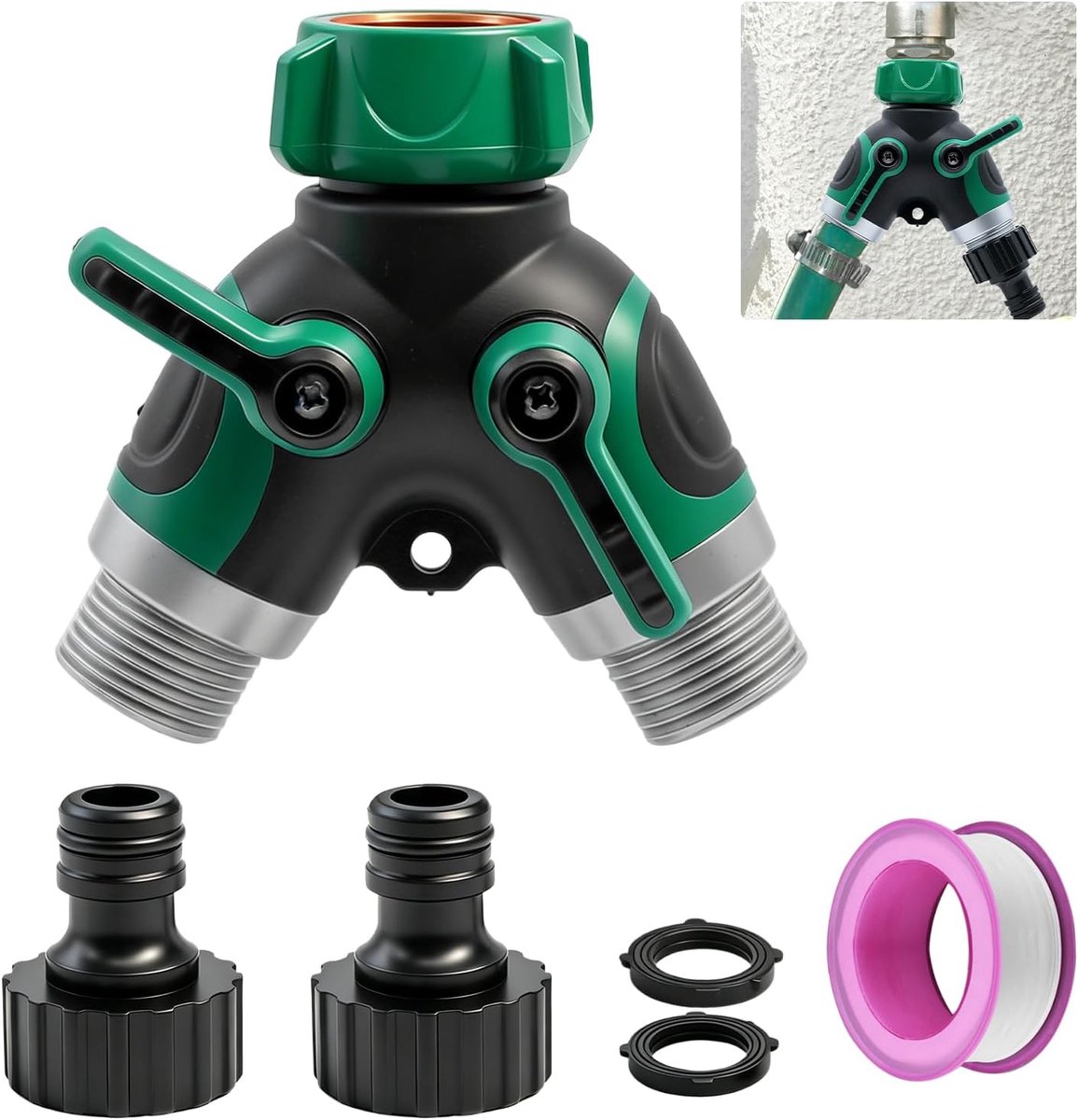 SnelShoppen - 2-weg waterverdeler 3/4 inch aansluiting | Y-waterverdeler voor tuin, wasmachine en keuken | Instelbare waterstroom, zinklegering, duurz