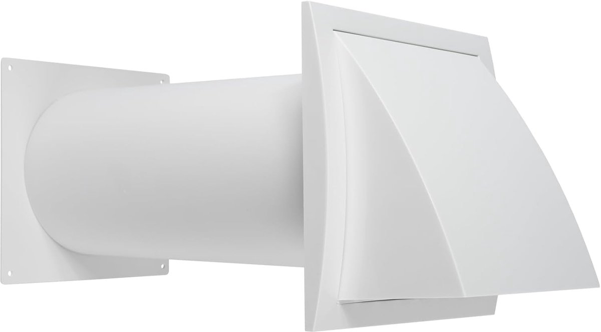 SnelShoppen - 100 mm Ventilatieset voor Muren - Verstelbaar Ventilatie Kit met Buis en Luchtkanaalaansluiting - Wit Plastic met Ingebouwde Zwaai-dempe