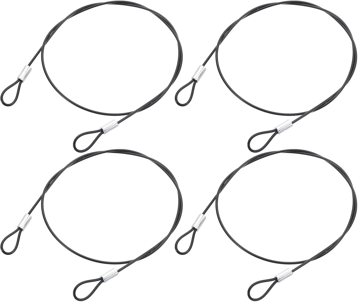 SnelShoppen - 4 Stuks Verstelbare Draadkabel 50 cm x 1,5 mm RVS met Oogjes - Vinyl Gecoate Lussen voor Meubelverbindingen en Lampophangingen - Zwart