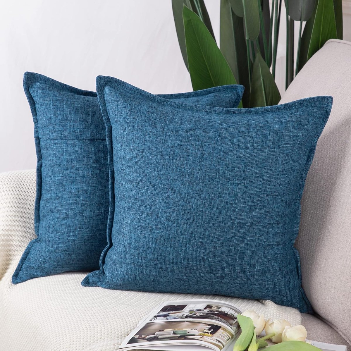 SnelShoppen - Set van 2 Imitatie Linnen Kussenhoezen 60x60cm Donkerblauw - Zachte Decoratieve Kussenslopen voor Sofa en Slaapkamer