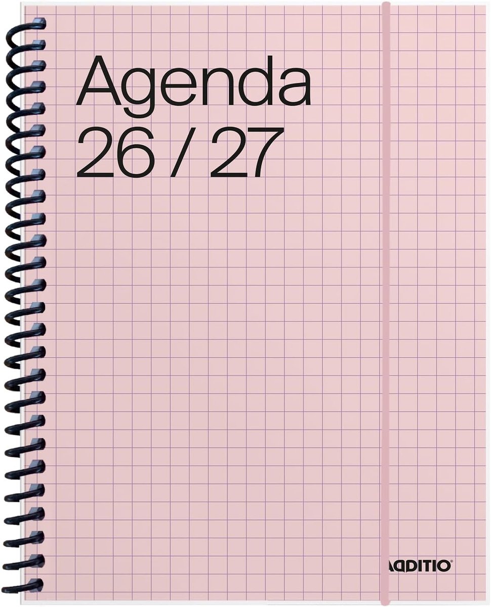 SnelShoppen - ADDITIO Schoolagenda 2026-27, Universeel, Weekoverzicht, 12,5 x 17 cm, Roze, Elastische Sluiting, Penhouder, Stickers, Spaans