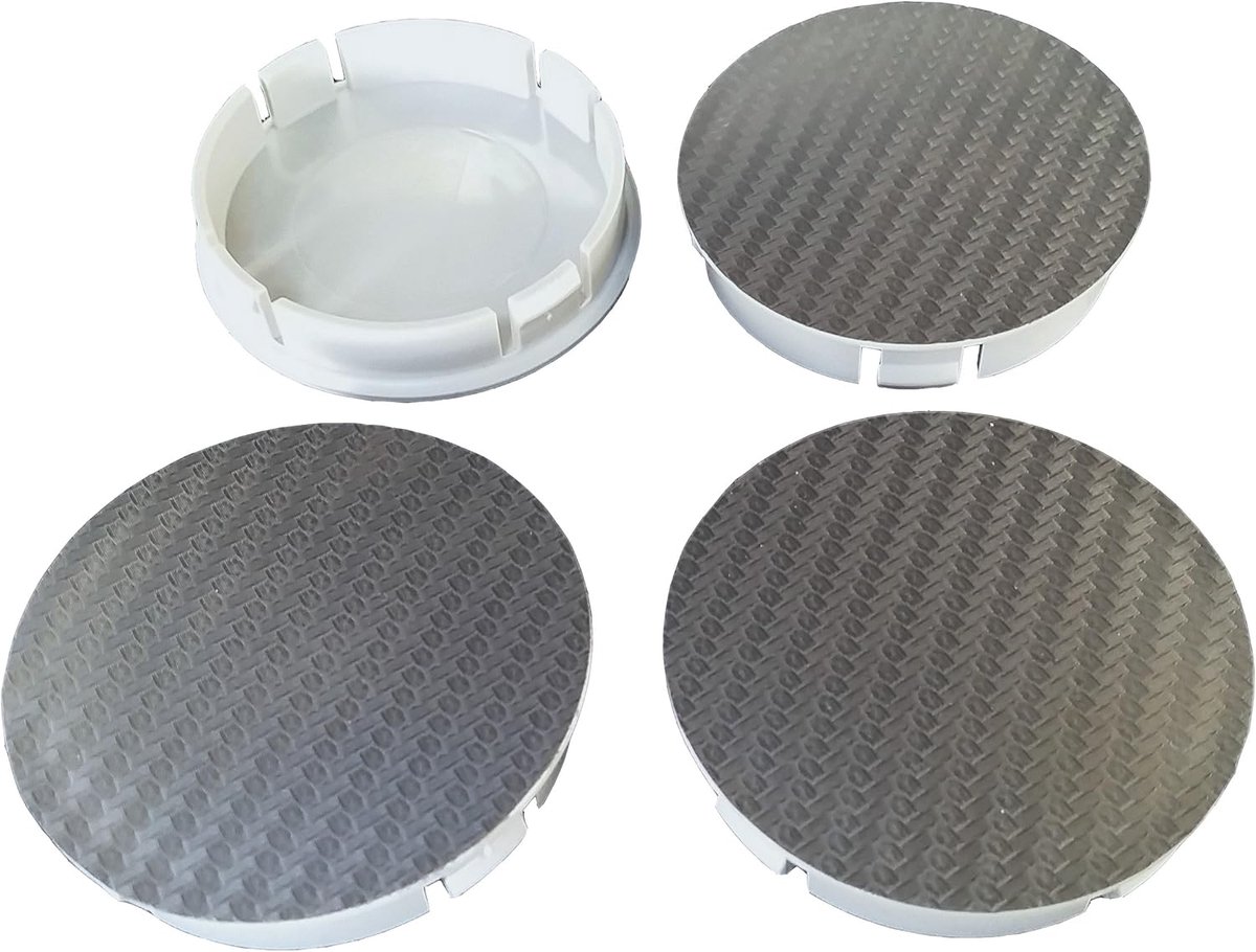SnelShoppen - Set van 4 Carbon Hub Caps 60 mm - Geschikt voor Velgen met 55.5-56 mm Binnen Diameter - Grijs Carbon Folie - Auto Accessoires