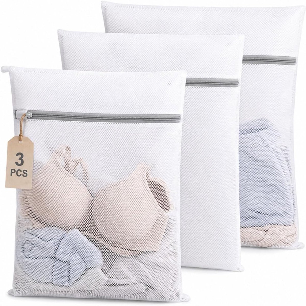 SnelShoppen - Waszakken 3 Stuks, Wasmachine Covers met Rits 30 x 40 cm, Delicate Waszakken voor Sokken, Bh's, Mesh Pockets, Anti-Pilling en Anti-Defor