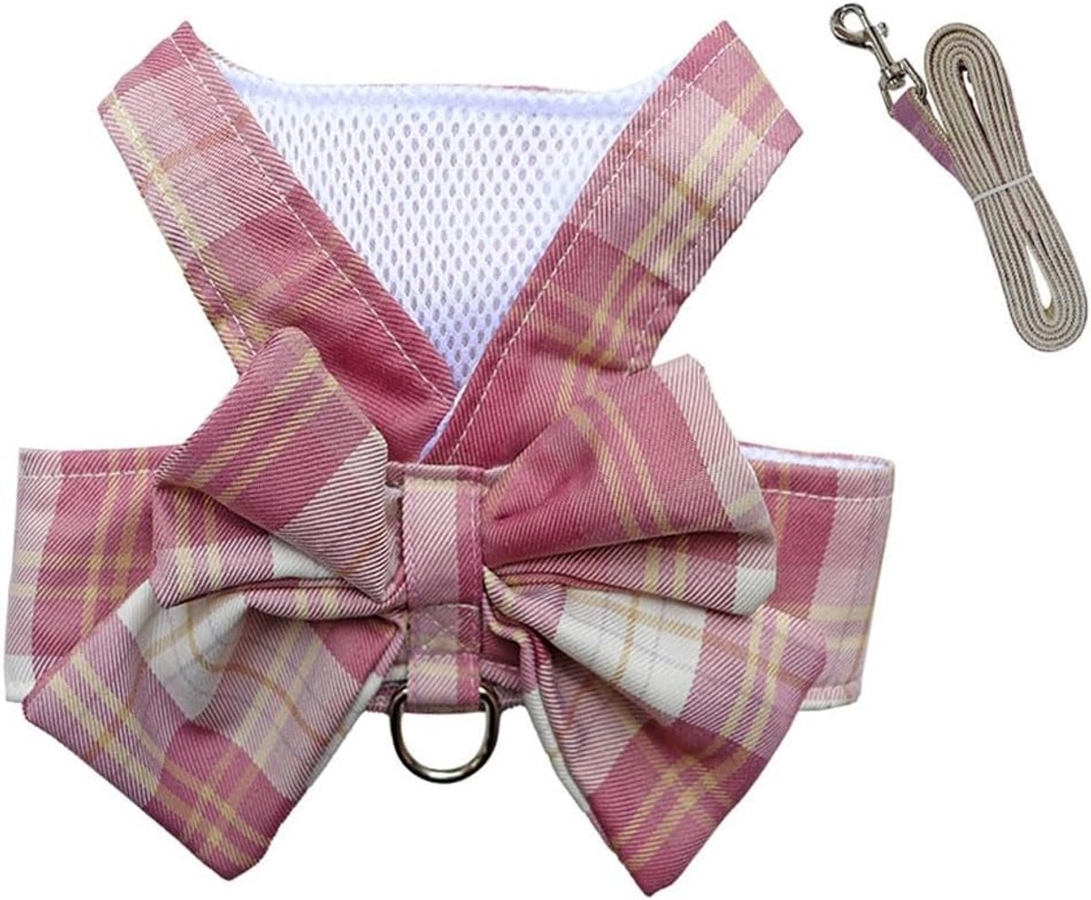 SnelShoppen - Pets Bow Tie Harness en Leash Set voor Honden en Katten - Gestreepte Harnas met Leiding en Strikje voor Kleine Huisdieren - Ademend Kato