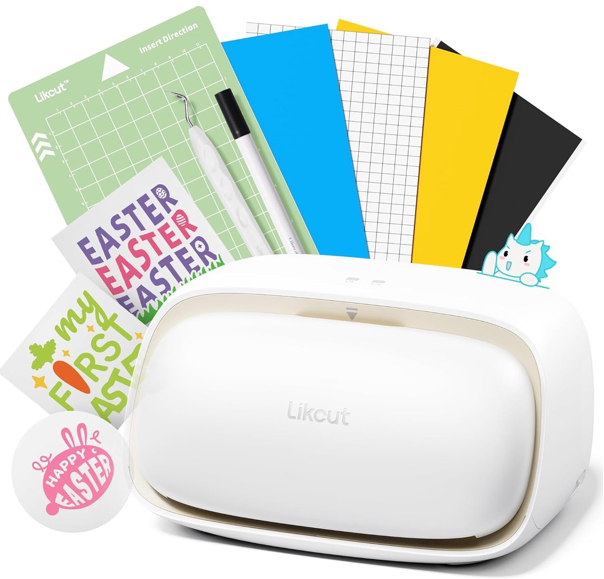 SnelShoppen - Mini Plotter Machine voor Vinyl en IJzer Transfers - Likcut Glee S501 - Snelle Verbinding via USB en Bluetooth - Beige Starterset met Op