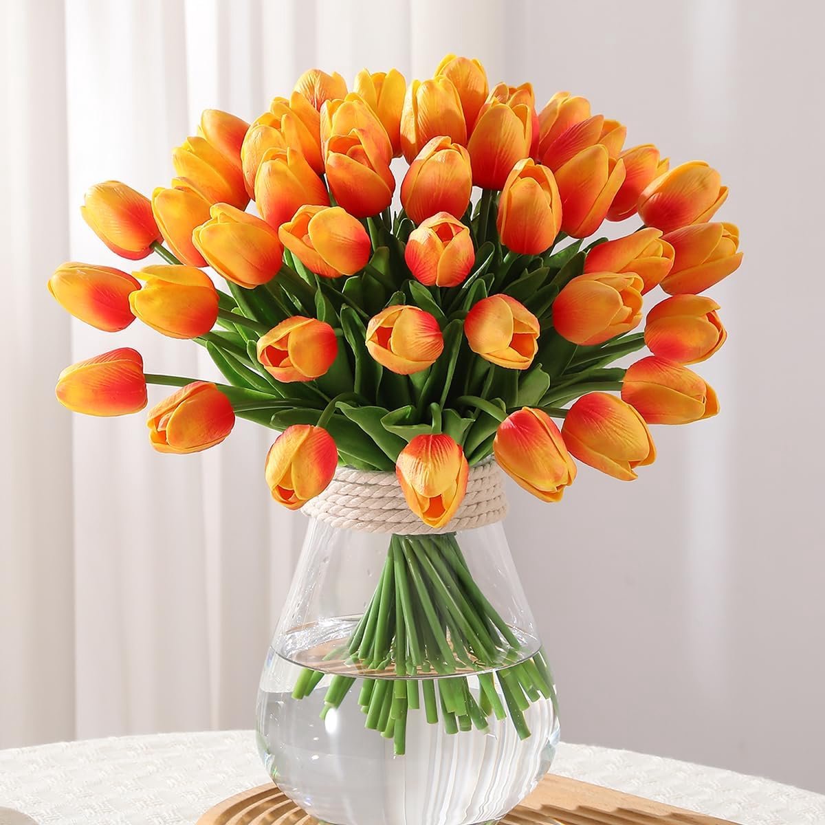 SnelShoppen - Kunstbloemen Tulpen, Real Touch Latex, 10 Stuks, Sunset Red, Perfect voor Bruiloft, Thuis, Hotel, Feestdecoratie en DIY