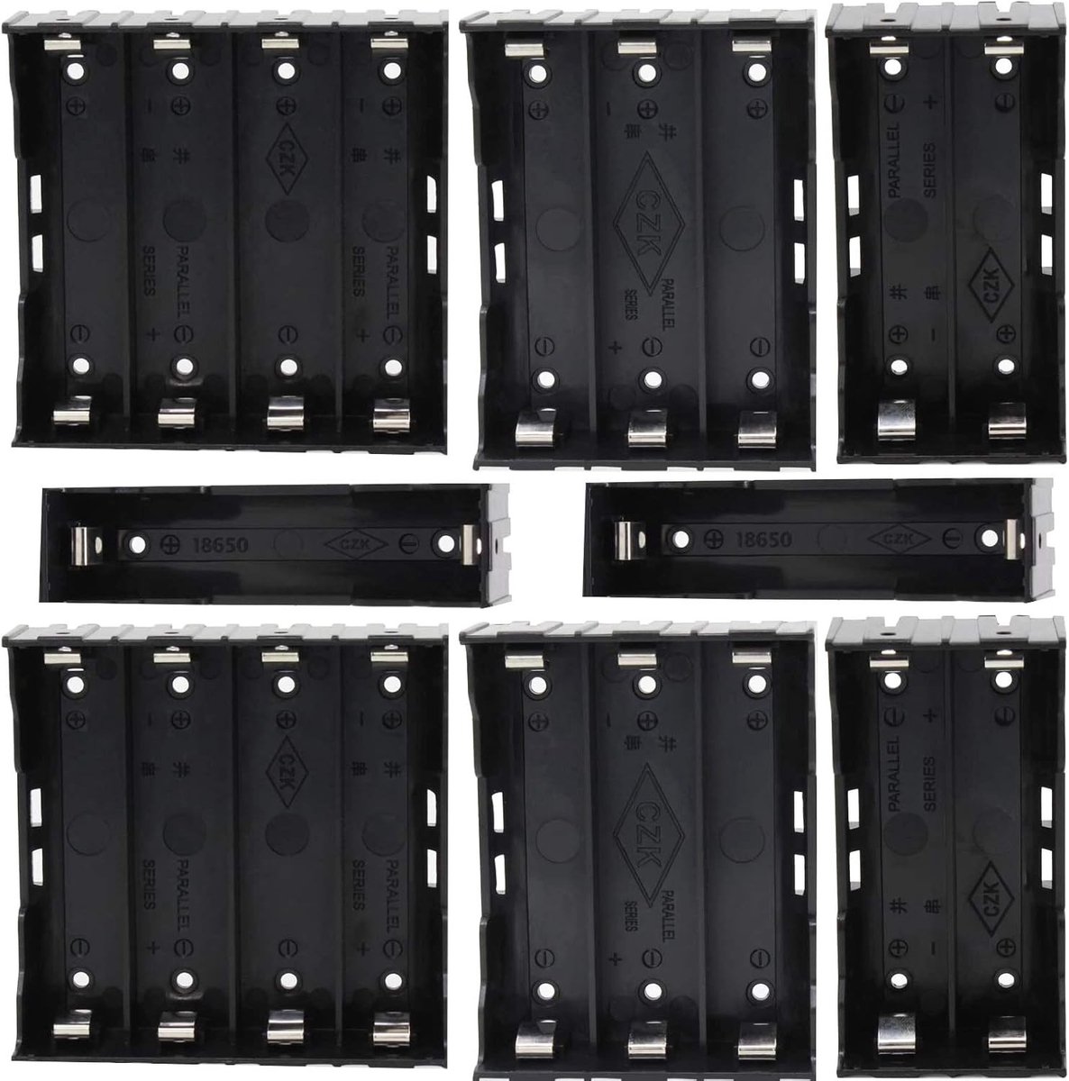 8 Stuks 1/2/3/4 x 3.7V 18650 Batterijdoos - Plastic Opbergdoos voor Batterijen met Pin en Extra 2 Stuks 18650 Opbergdozen