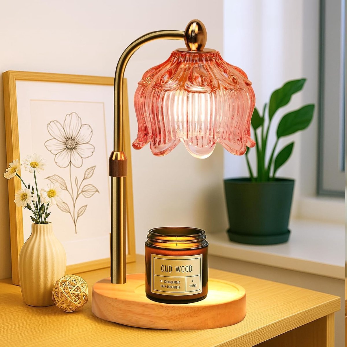 SnelShoppen - Elektrische Kaarsenwarmer met Timer, Hoogte Verstelbaar, Dimbaar, Inclusief 2 Lampjes voor Home & Office Decoratie, Veilig voor Kinderen