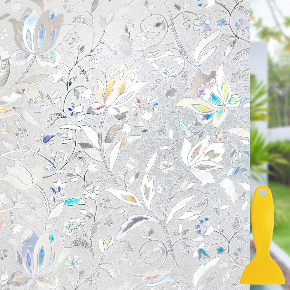 SnelShoppen - Inkijkfolie voor Ramen en Glas, 3D Bloemenpatroon, Zelfklevend, Warmtecontrole, Regenboogeffect, Anti-UV, Glasfolie 30 x 200 cm voor Thu