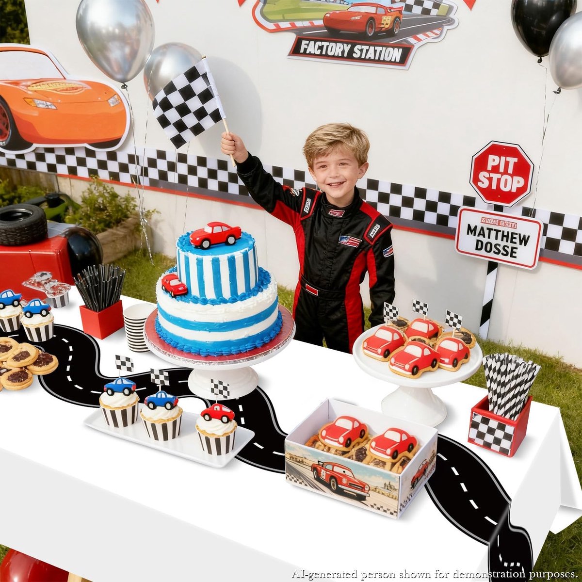SnelShoppen - 4 stuks Racing Tafelkleden, Racetrack Tafelkleed voor Kinderfeestje 130x216cm Wegwerp Plastic Tafelkleden voor Jongens Verjaardagsfeest